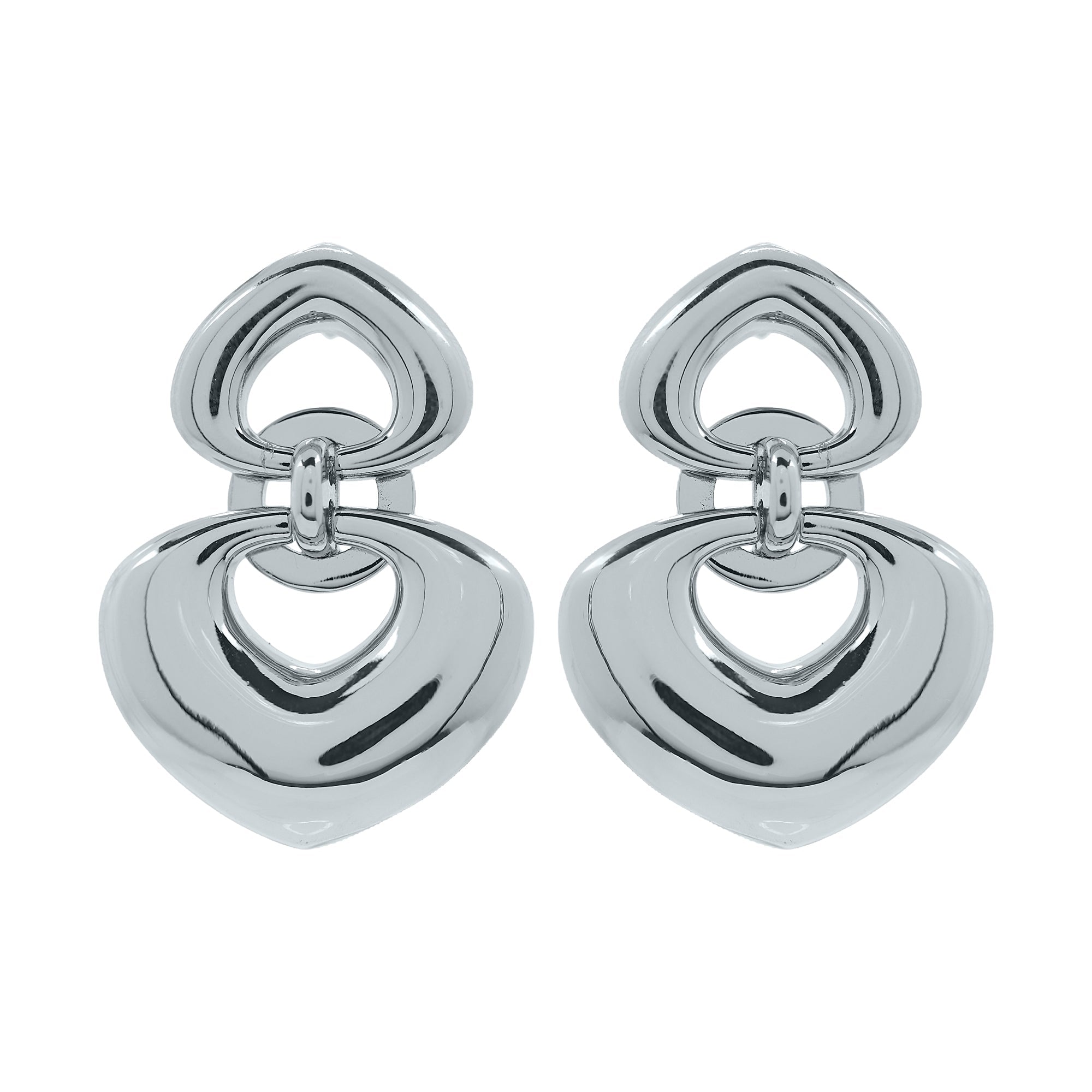 Silver Earrings with Locked Hearts Shape