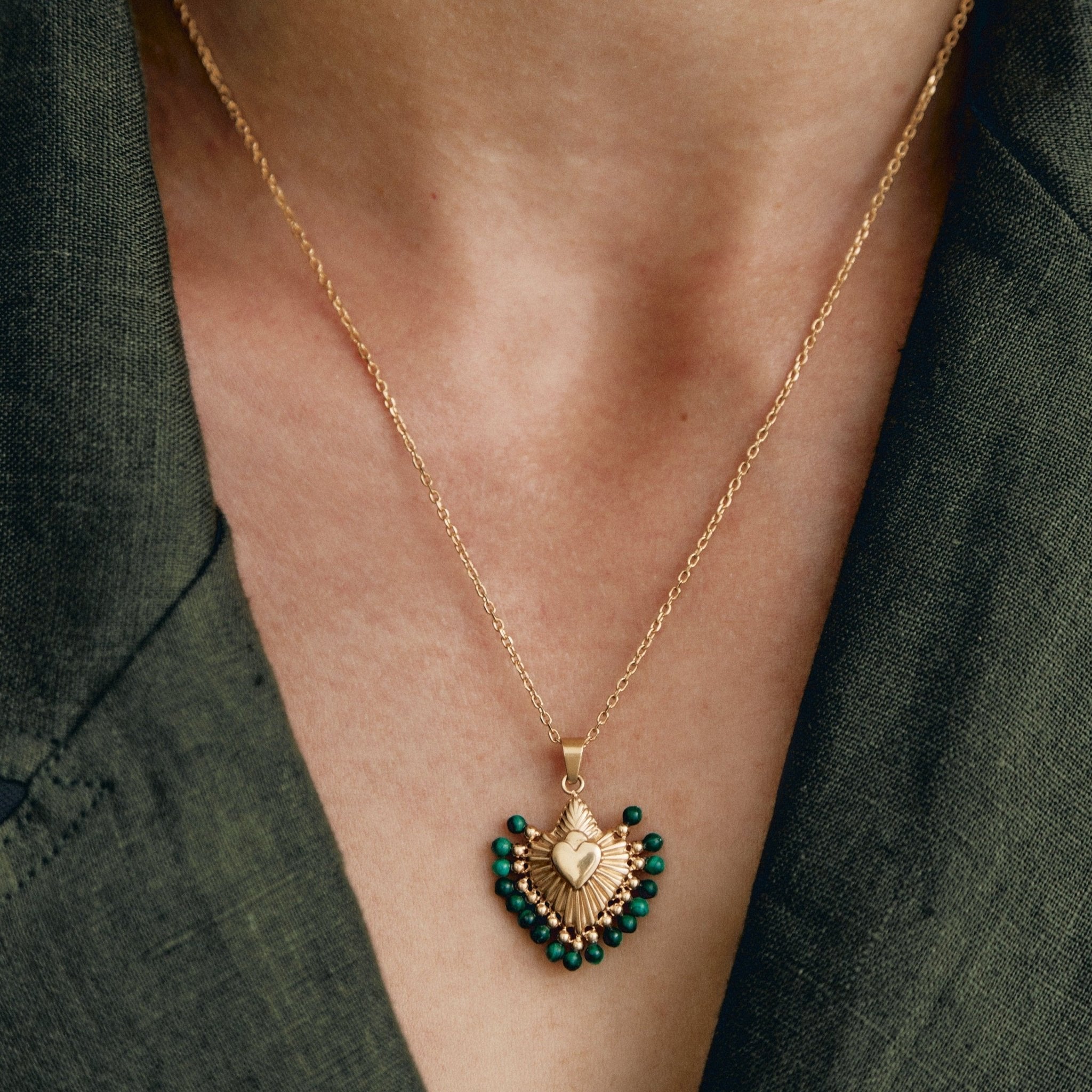 'CUORE' MALACHITE STONES NECKLACE