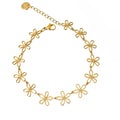 Gold bracelet, with a design of daisy flowers linked togeder