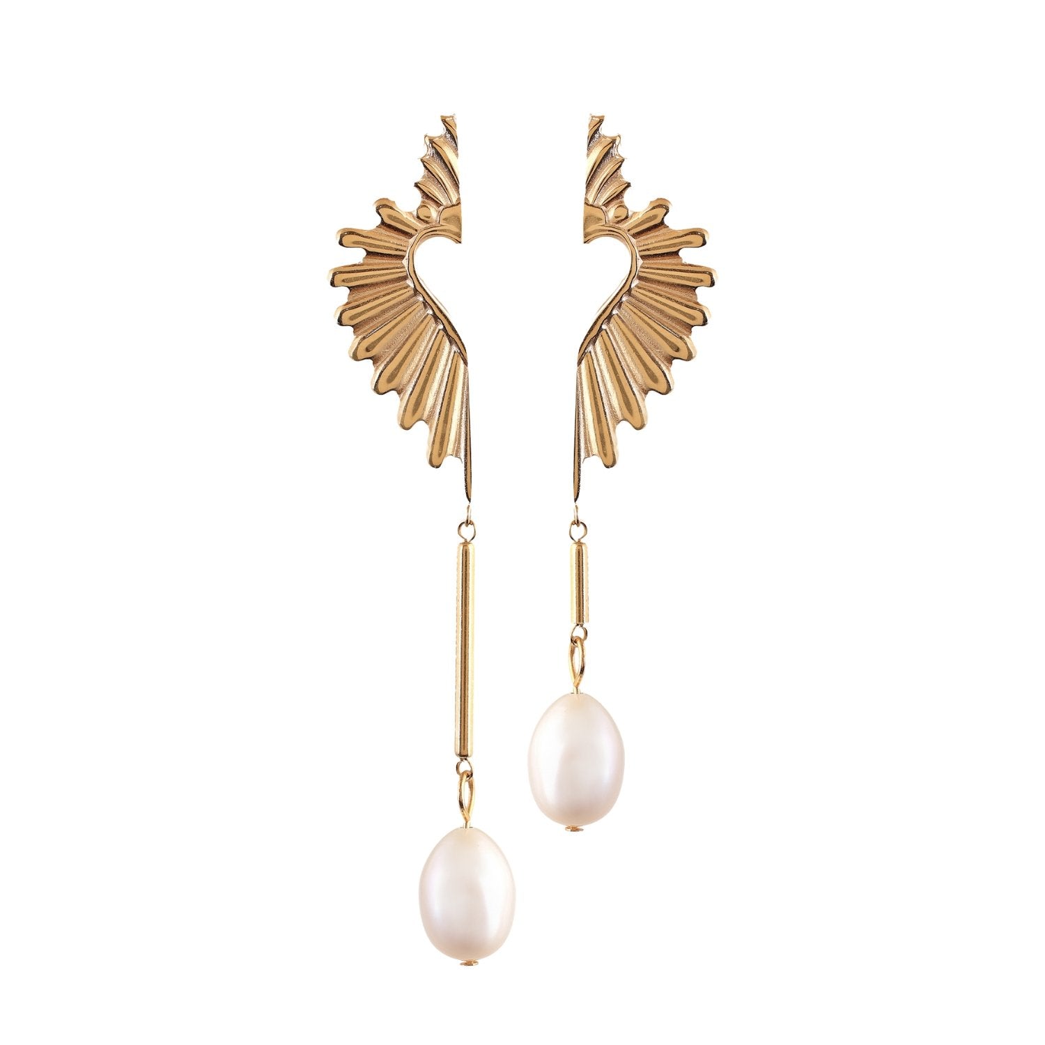 'FLY HIGH' Asymmetrical Half Heart Earrings with Pearl