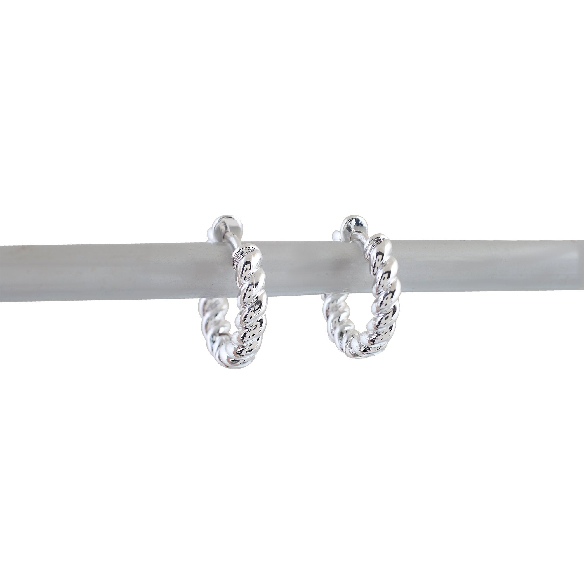 'LET IT FLOW' Twisted Hoop Earrings -Silver-