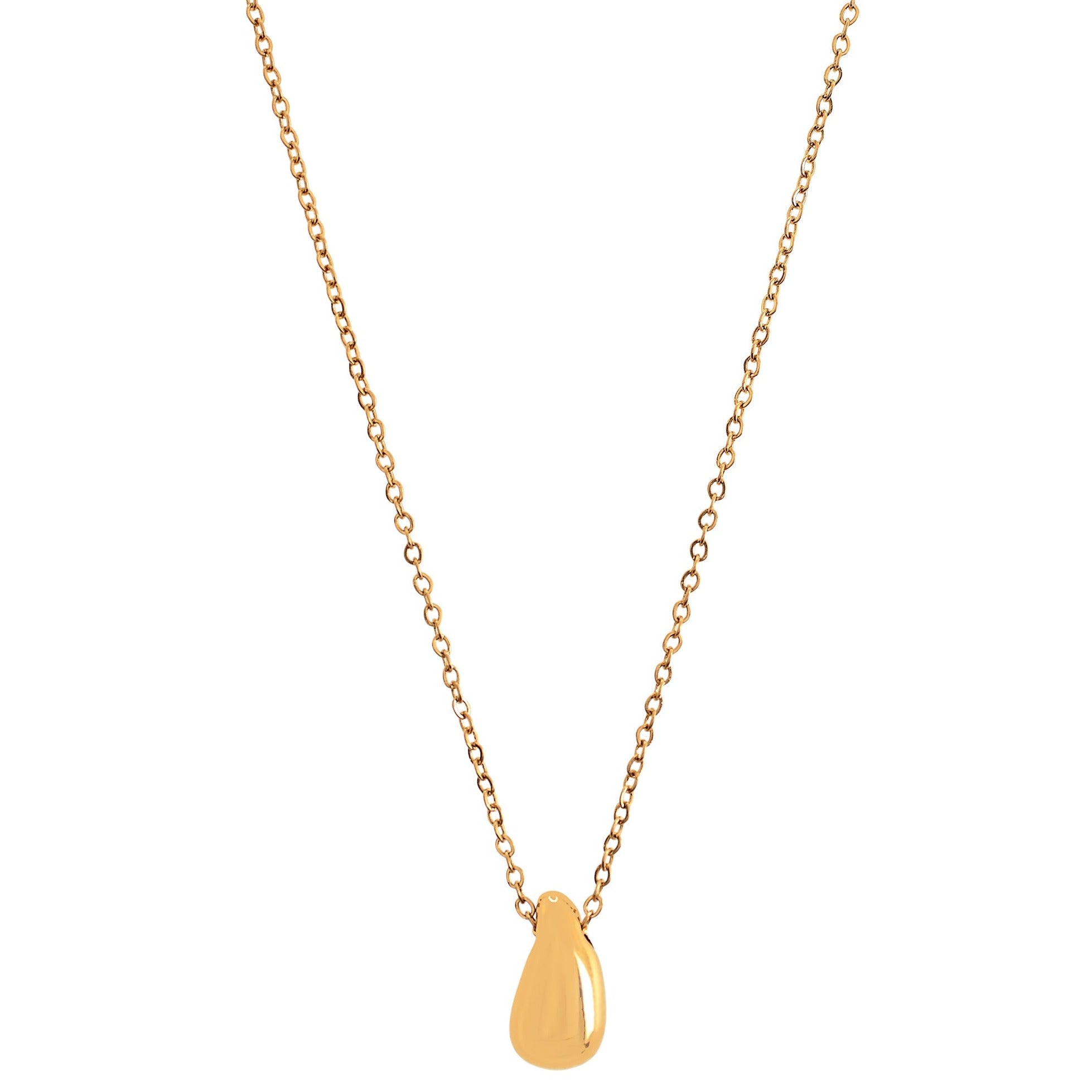 Gold necklace with single drop shaped pendant