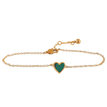 Gold bracelet with heart-shaped centerpiece with a real malachite stone